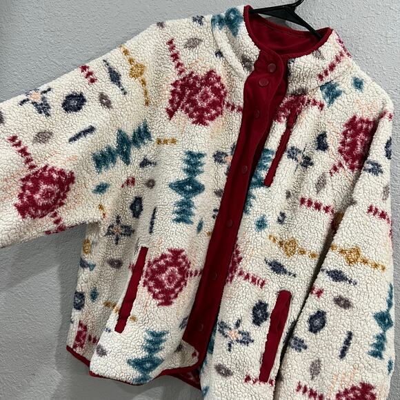 Ocean + Coast Aztec Southwestern Sherpa Full Zip Button Jacket Large - Picture 4 of 4